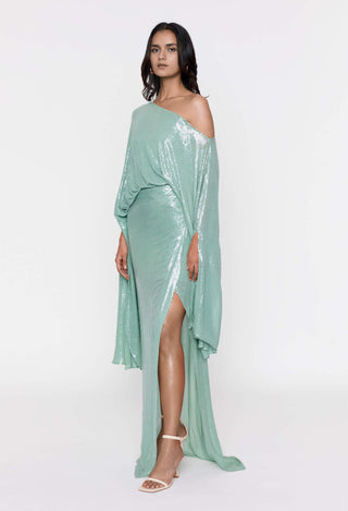 Deme By Gabriella-Teal One Shoulder Sequins Gown-INDIASPOPUP.COM