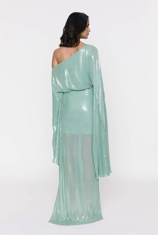 Deme By Gabriella-Teal One Shoulder Sequins Gown-INDIASPOPUP.COM