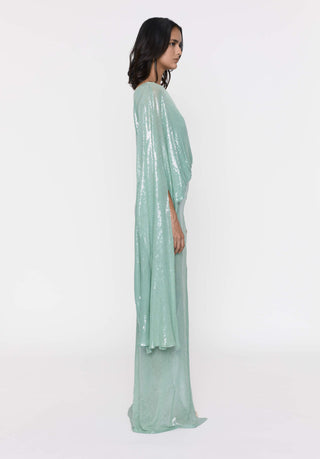 Deme By Gabriella-Teal One Shoulder Sequins Gown-INDIASPOPUP.COM