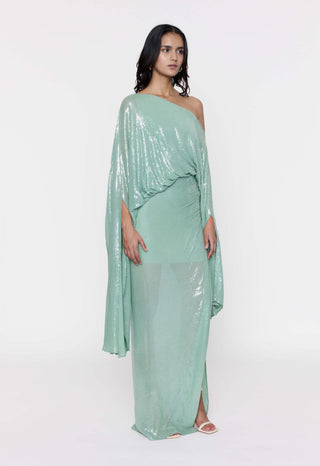 Deme By Gabriella-Teal One Shoulder Sequins Gown-INDIASPOPUP.COM