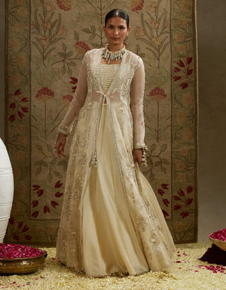 Sva By Sonam And Paras Modi Ivory Magnolia Cream Embellished Jacket And Lehenga Set available on indiaspopup