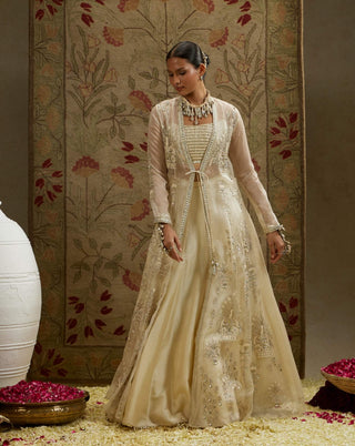 Sva By Sonam And Paras Modi Ivory Magnolia Cream Embellished Jacket And Lehenga Set available on indiaspopup