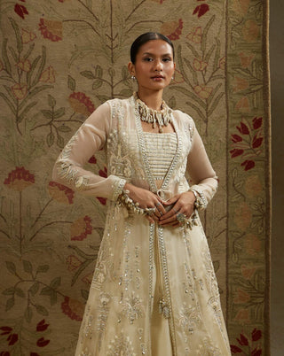 Sva By Sonam And Paras Modi Ivory Magnolia Cream Embellished Jacket And Lehenga Set available on indiaspopup