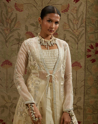 Sva By Sonam And Paras Modi Ivory Magnolia Cream Embellished Jacket And Lehenga Set available on indiaspopup