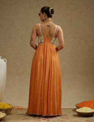 Orange embellished jumpsuit with pockets