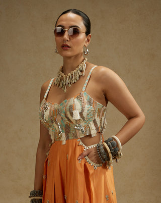 Orange embellished jumpsuit with pockets