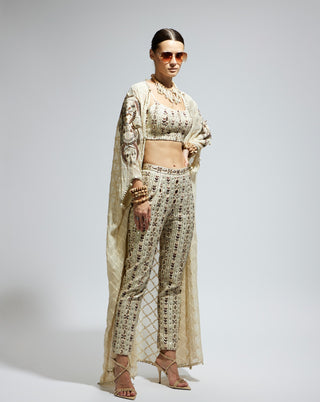 Sva By Sonam And Paras Modi White Embellished Cape, Bustier And Pants available on indiaspopup