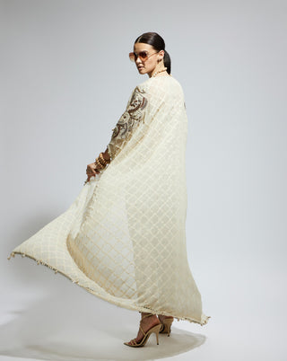 Sva By Sonam And Paras Modi White Embellished Cape, Bustier And Pants available on indiaspopup