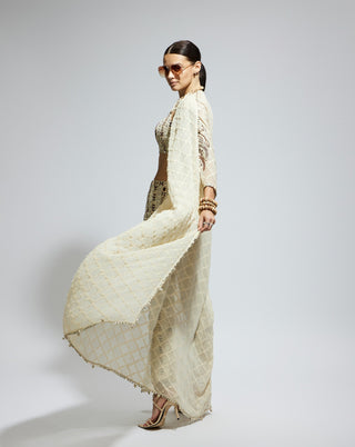 Sva By Sonam And Paras Modi White Embellished Cape, Bustier And Pants available on indiaspopup