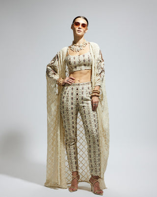 Sva By Sonam And Paras Modi White Embellished Cape, Bustier And Pants available on indiaspopup