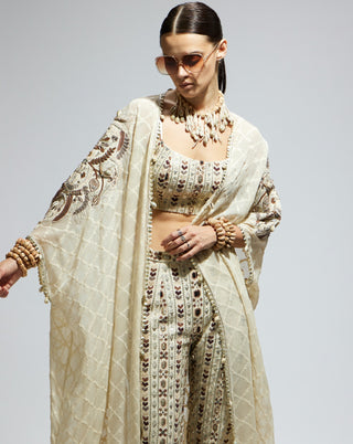 Sva By Sonam And Paras Modi White Embellished Cape, Bustier And Pants available on indiaspopup