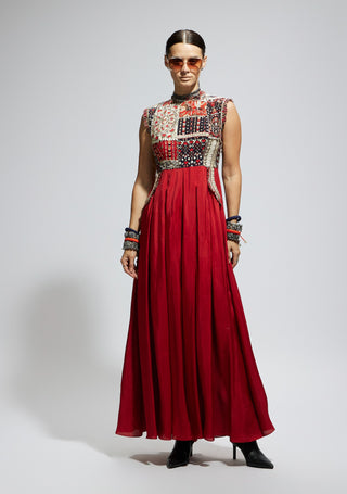 Sva By Sonam And Paras Modi Red Terracotta Patchwork Jumpsuit available on indiaspopup