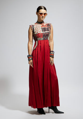 Sva By Sonam And Paras Modi Red Terracotta Patchwork Jumpsuit available on indiaspopup