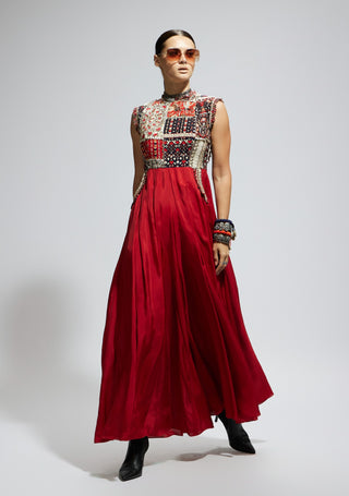 Sva By Sonam And Paras Modi Red Terracotta Patchwork Jumpsuit available on indiaspopup