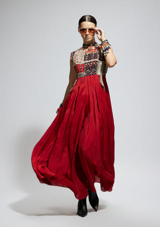 Sva By Sonam And Paras Modi Red Terracotta Patchwork Jumpsuit available on indiaspopup