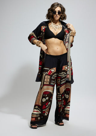 Black printed oversized top and pants