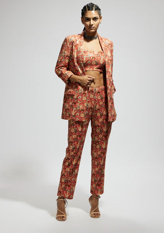 Orange jaal embellished blazer and pant set