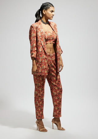 Orange jaal embellished blazer and pant set