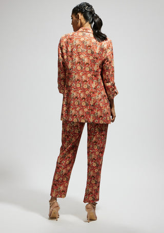 Orange jaal embellished blazer and pant set