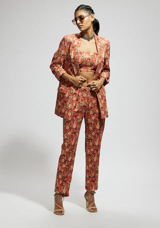 Orange jaal embellished blazer and pant set