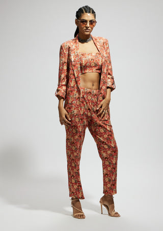 Orange jaal embellished blazer and pant set