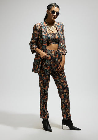 Black jaal embellished blazer and pant set