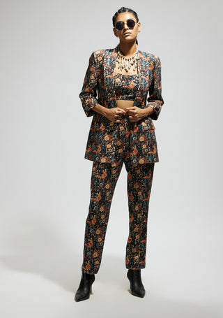 Black jaal embellished blazer and pant set