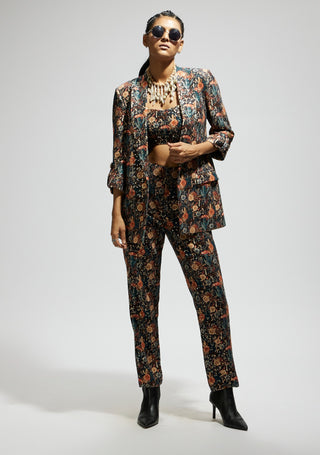 Black jaal embellished blazer and pant set