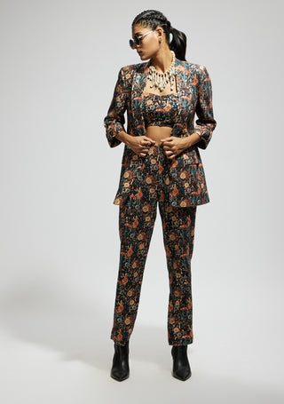 Black jaal embellished blazer and pant set