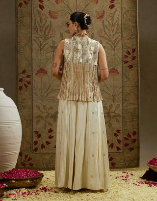 Sva By Sonam And Paras Modi Ivory Magnolia Cream Fringe Jacket And Flared Pant Set available on indiaspopup