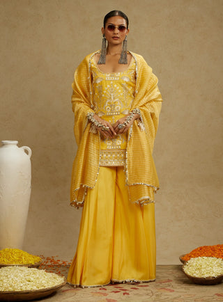 Sva By Sonam And Paras Modi Yellow Dandelion Embellished Butta Kurta Set available on indiaspopup