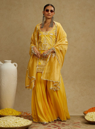 Sva By Sonam And Paras Modi Yellow Dandelion Embellished Butta Kurta Set available on indiaspopup