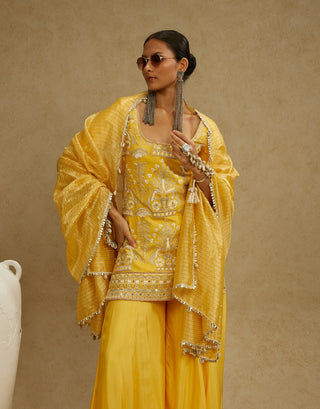 Sva By Sonam And Paras Modi Yellow Dandelion Embellished Butta Kurta Set available on indiaspopup