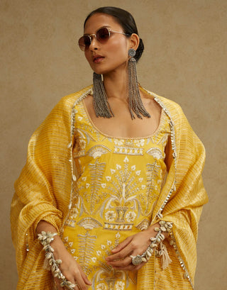 Sva By Sonam And Paras Modi Yellow Dandelion Embellished Butta Kurta Set available on indiaspopup