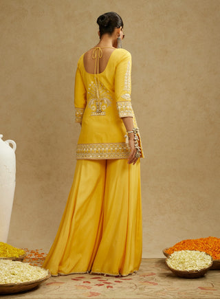 Sva By Sonam And Paras Modi Yellow Dandelion Embellished Butta Kurta Set available on indiaspopup