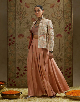 Sva By Sonam And Paras Modi Pink Embellished Jacket And Pleated Pant Set available on indiaspopup