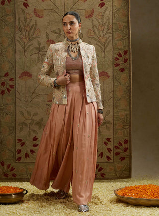 Sva By Sonam And Paras Modi Pink Embellished Jacket And Pleated Pant Set available on indiaspopup