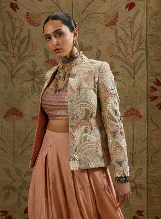 Sva By Sonam And Paras Modi Pink Embellished Jacket And Pleated Pant Set available on indiaspopup