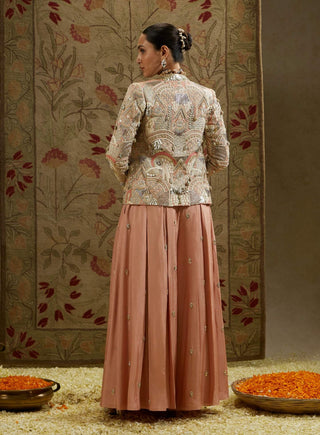 Sva By Sonam And Paras Modi Pink Embellished Jacket And Pleated Pant Set available on indiaspopup