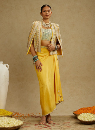 Sva By Sonam And Paras Modi Yellow Dandelion Embellished Jacket And Skirt Set available on indiaspopup