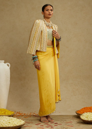 Sva By Sonam And Paras Modi Yellow Dandelion Embellished Jacket And Skirt Set available on indiaspopup