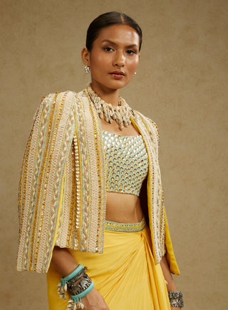 Sva By Sonam And Paras Modi Yellow Dandelion Embellished Jacket And Skirt Set available on indiaspopup