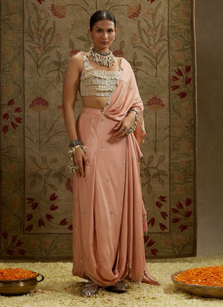 Sva By Sonam And Paras Modi Pink Embellished Bustier And Draped Sari available on indiaspopup