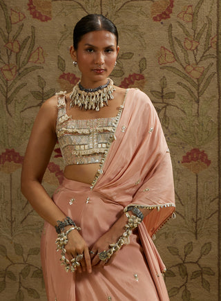 Sva By Sonam And Paras Modi Pink Embellished Bustier And Draped Sari available on indiaspopup