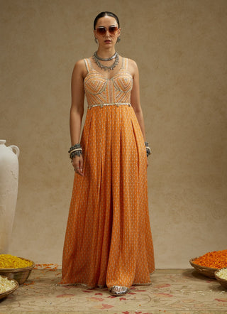 Sva By Sonam And Paras Modi Orange Geo Yoke Embellished Jumpsuit available on indiaspopup