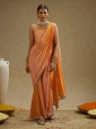 Sva By Sonam And Paras Modi Orange Pink Ombre Print Cascade Sari And Bustier available on indiaspopup