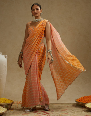 Sva By Sonam And Paras Modi Orange Pink Ombre Print Cascade Sari And Bustier available on indiaspopup