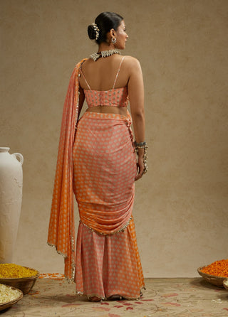 Sva By Sonam And Paras Modi Orange Pink Ombre Print Cascade Sari And Bustier available on indiaspopup