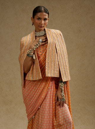 Sva By Sonam And Paras Modi Pink Orange Ombre Print Cascade Sari And Noor Jacket Set available on indiaspopup