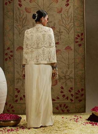 Ivory magnolia cream embellished cape and skirt set